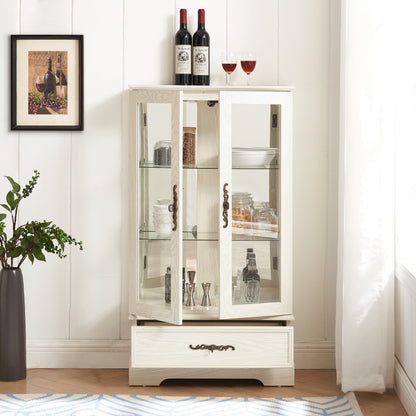 Light Oak Display Cabinet with Glass Doors and Drawer