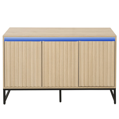 Engraved 3-Door Sideboard Cabinet with LED Lighting