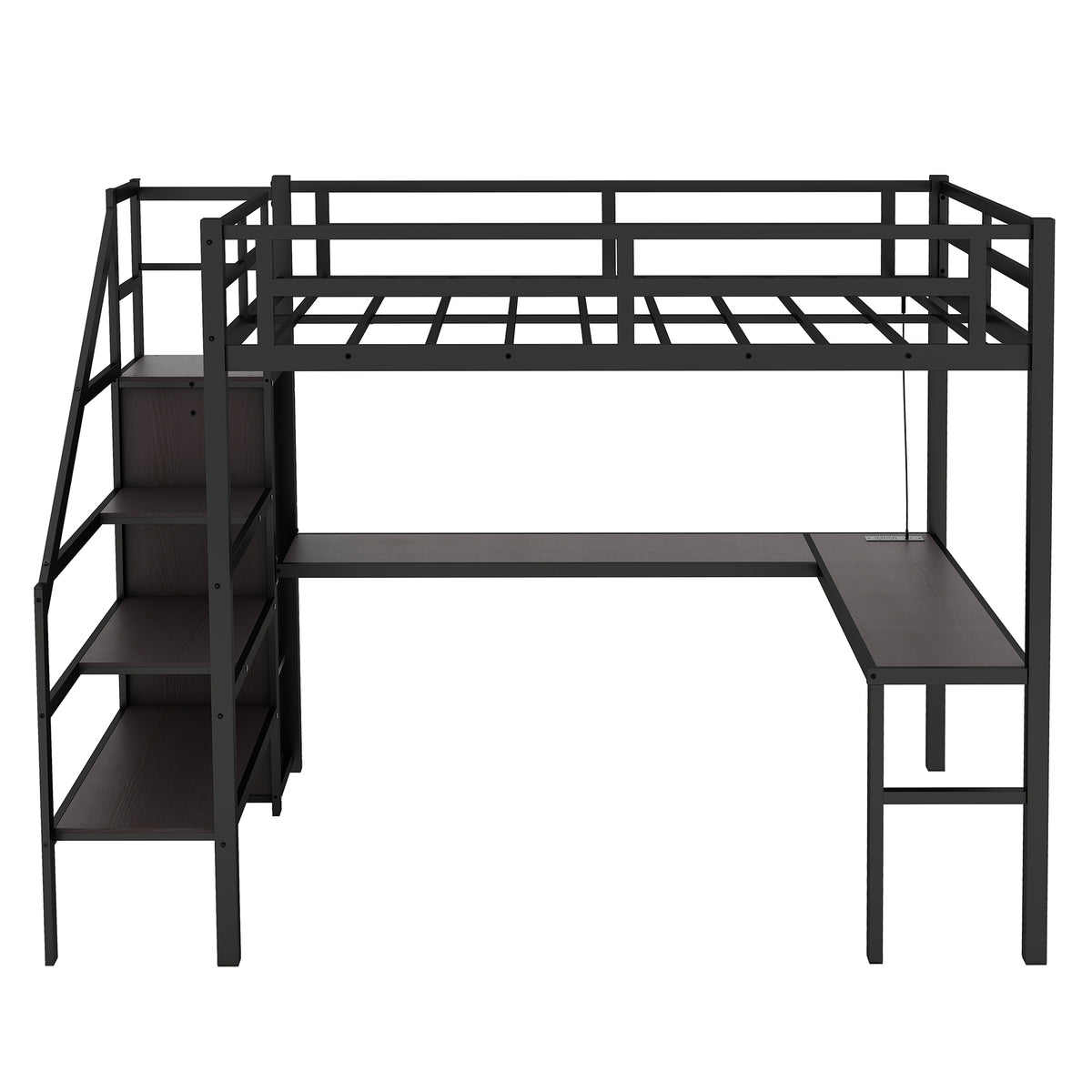 Loft Bed with USB and Adjustable Shelf Black