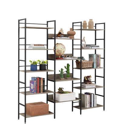 Triple Wide Industrial Bookshelf – Retro Wood & Metal