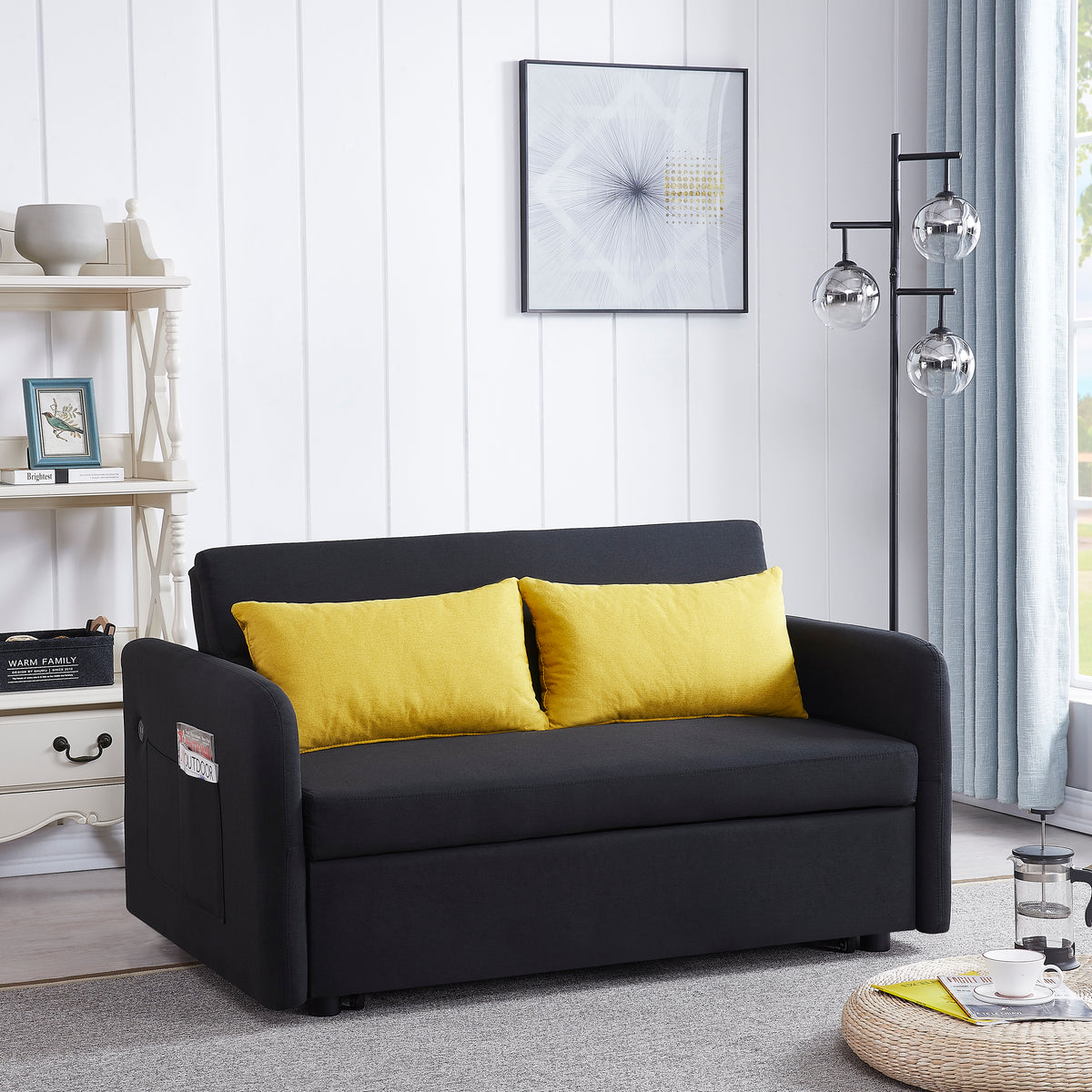 Black Fabric Convertible Sofa Bed – Twin Size Sleeper