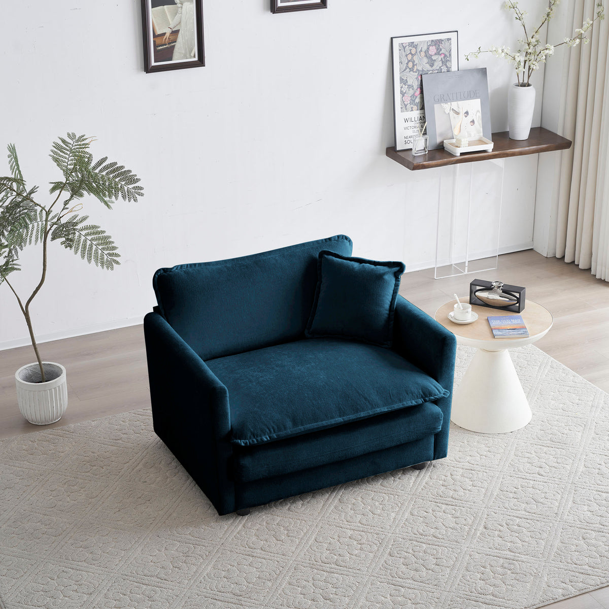 Comfy Single Sofa Chair Blue Chenille