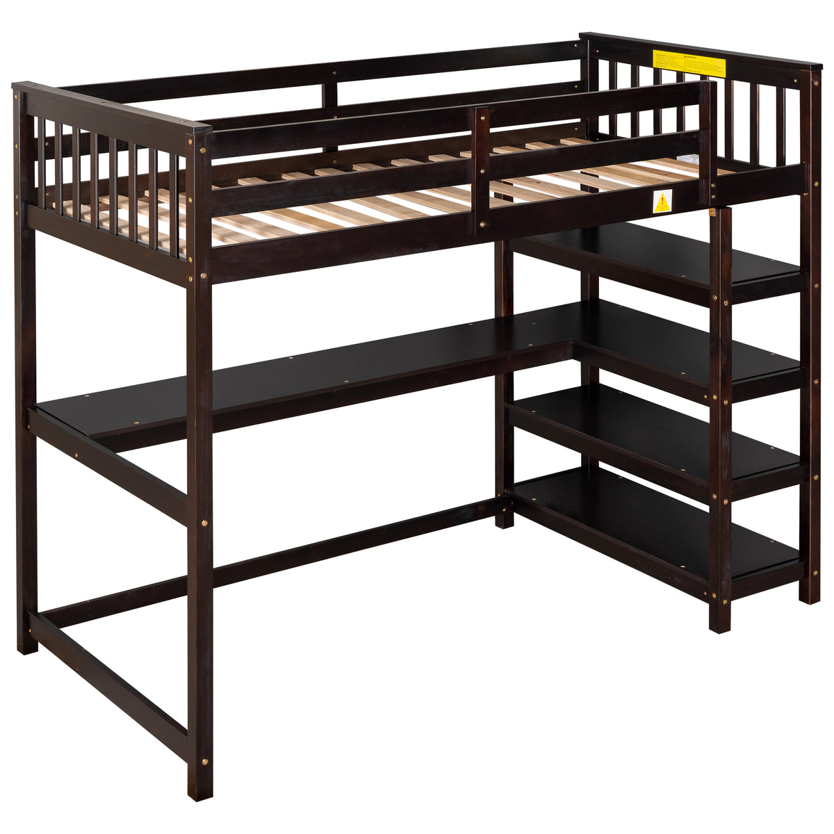 Twin Loft Bed with Storage Espresso Finish