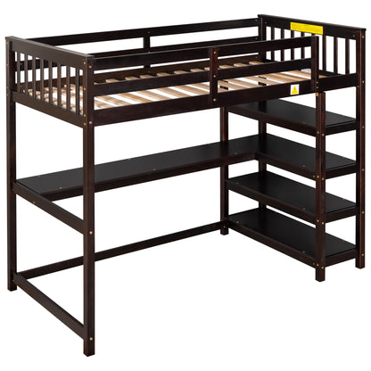 Twin Loft Bed with Storage Espresso Finish
