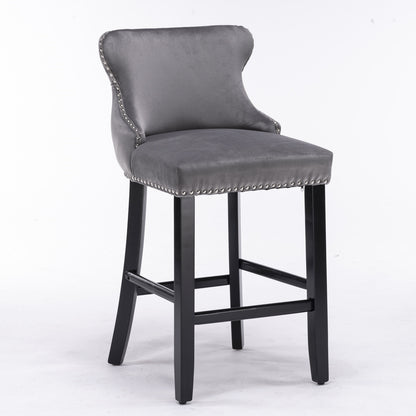 Velvet Wingback Bar Stool Set (2 pcs) – Gray