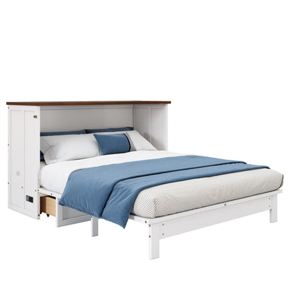 Pine Murphy Bed Queen White Walnut