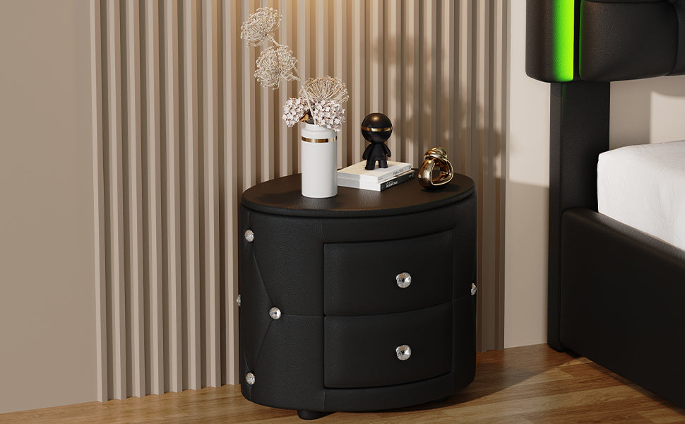 PU Nightstand with Drawers Black