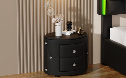 PU Nightstand with Drawers Black