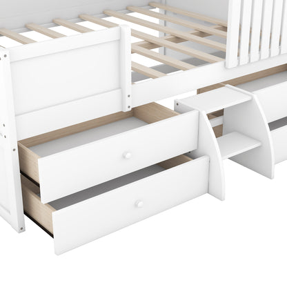 Full Loft Bed with Drawers White