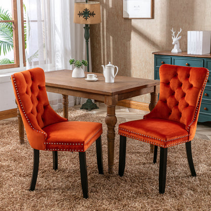 Nikki Tufted Linen Dining Chair Set (2 pcs) – Orange
