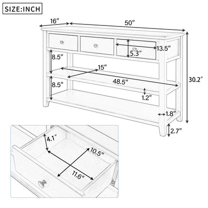 Beige Wood Console Table – Espresso Accents