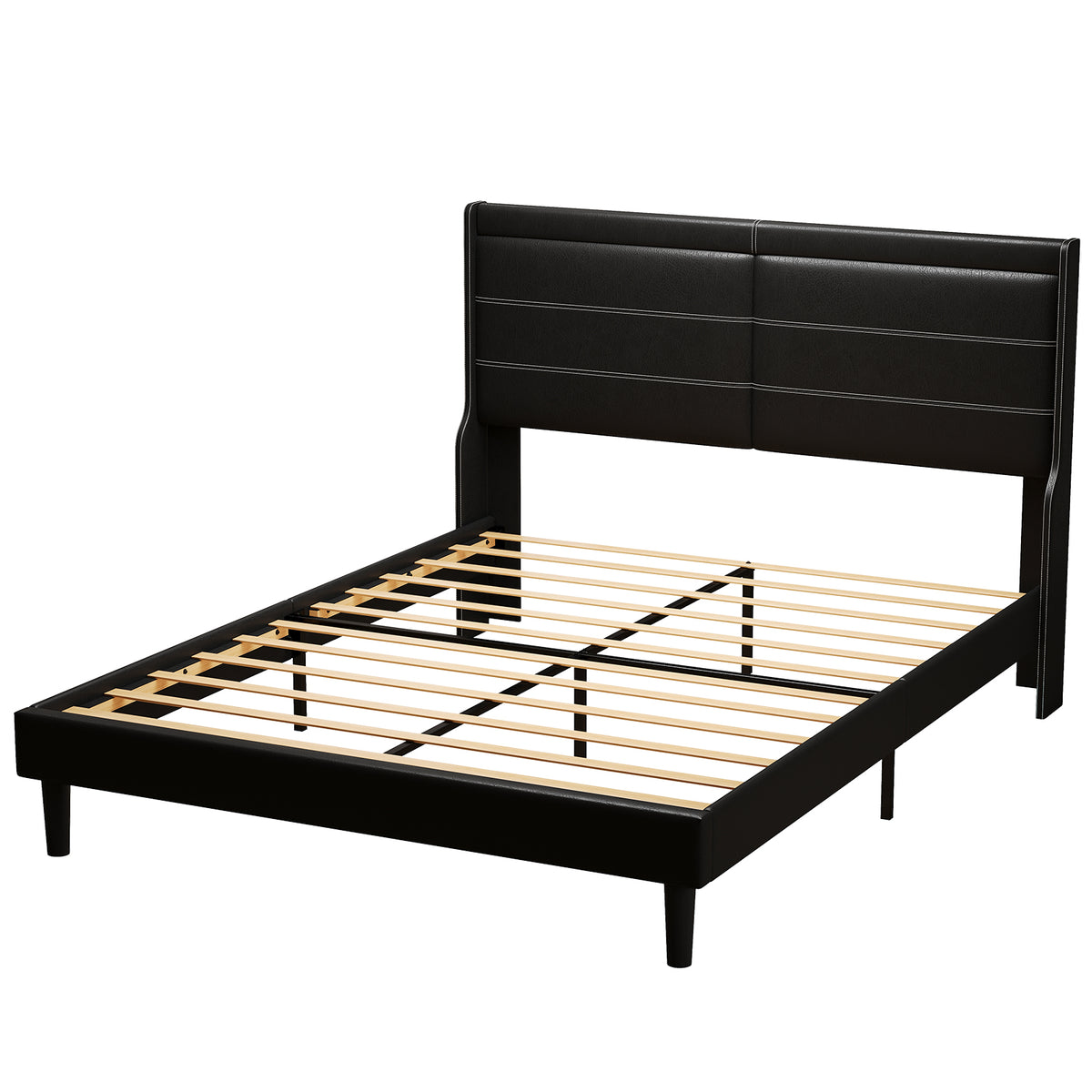Queen Platform Bed PU Leather Black