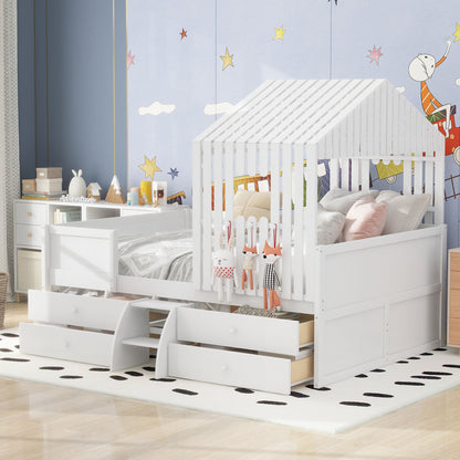Full Loft Bed with Drawers White