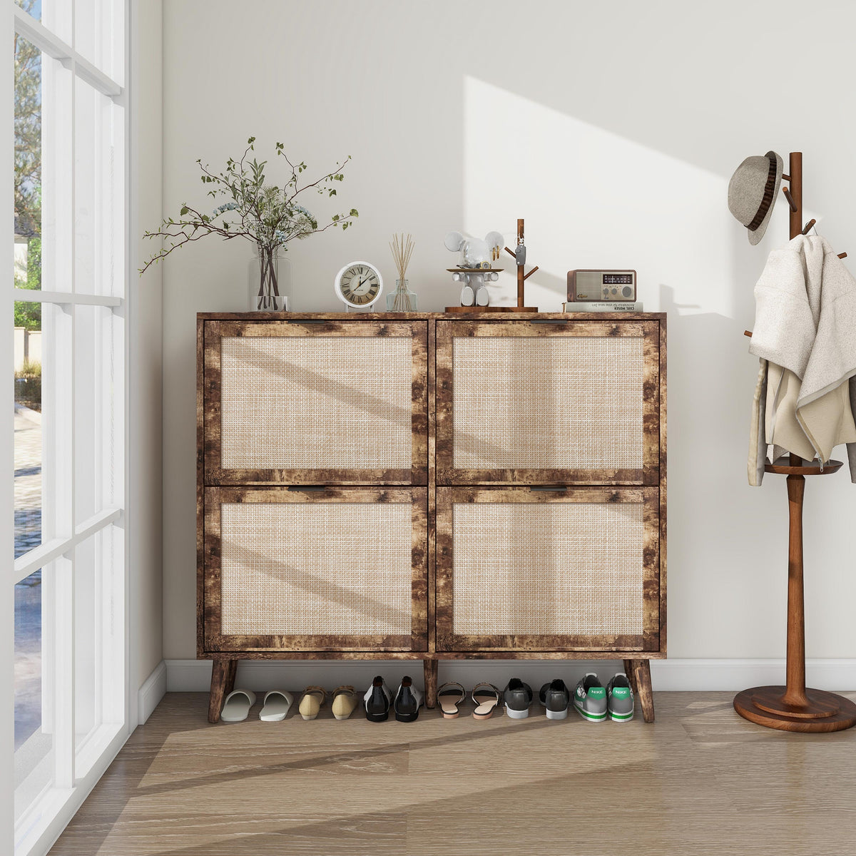 4-Door Freestanding Shoe Cabinet with Storage Shelves