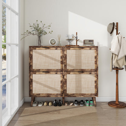 4-Door Freestanding Shoe Cabinet with Storage Shelves