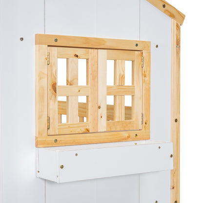 Twin House Bunk Bed Natural White