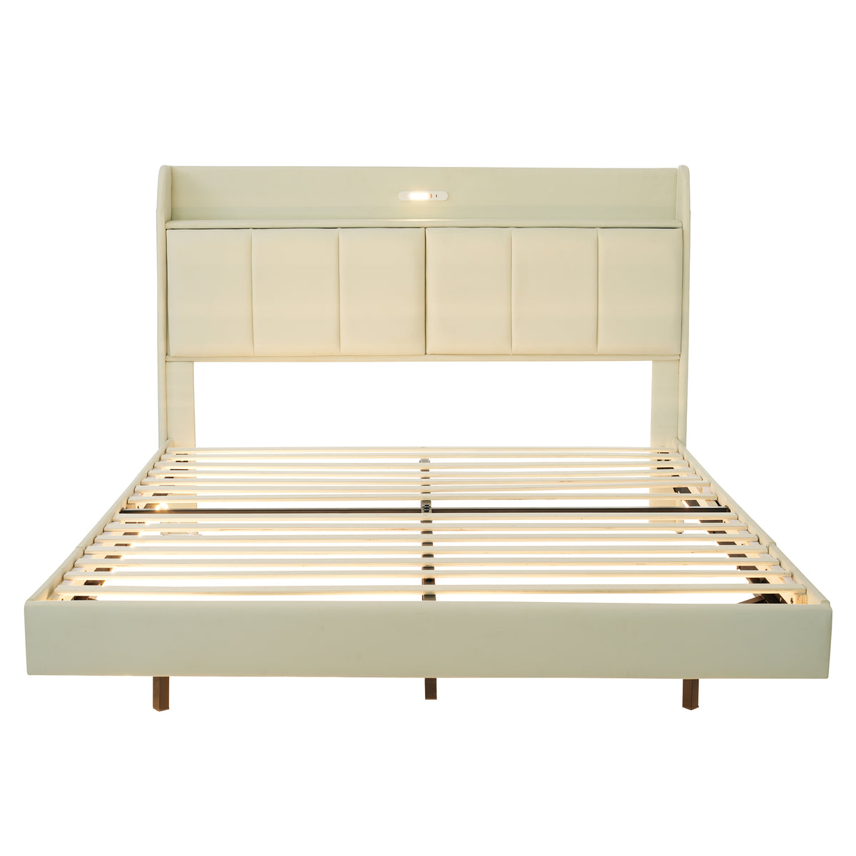 Platform Bed with Sensor Light and USB Beige