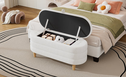 Sherpa Fabric Storage Ottoman Bench – White