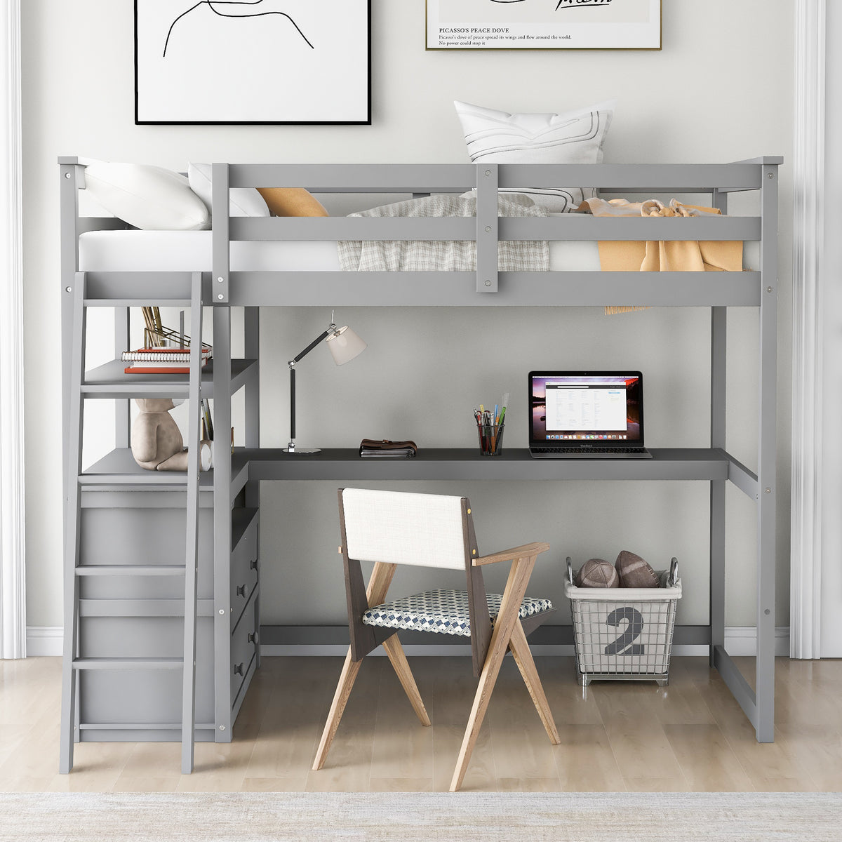 Twin Loft Bed Gray