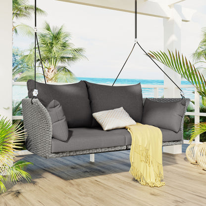 Hanging Swing Chair with Ropes Wicker Cushion