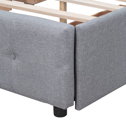 Upholstered Platform Bed with Drawers Light Gray