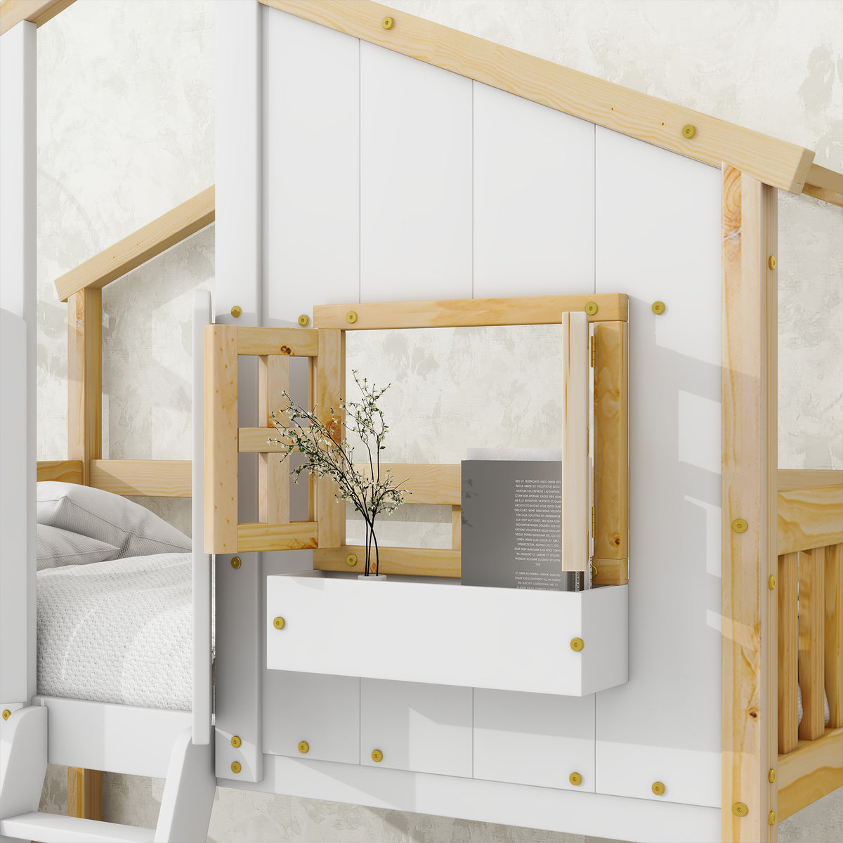 Twin House Bunk Bed Natural White