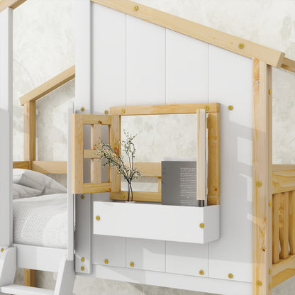 Twin House Bunk Bed Natural White