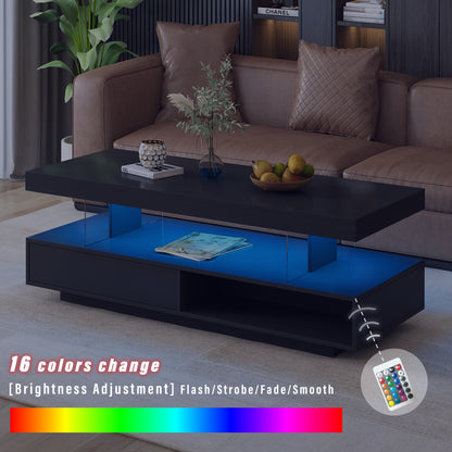 LED Coffee Table with Display and Storage Black