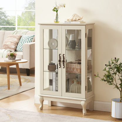 Dual Door Curio Display Cabinet with Adjustable Glass Shelves White