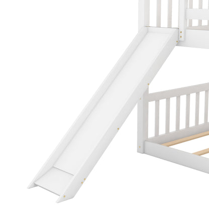Twin Over Twin Bunk Bed with Slide White