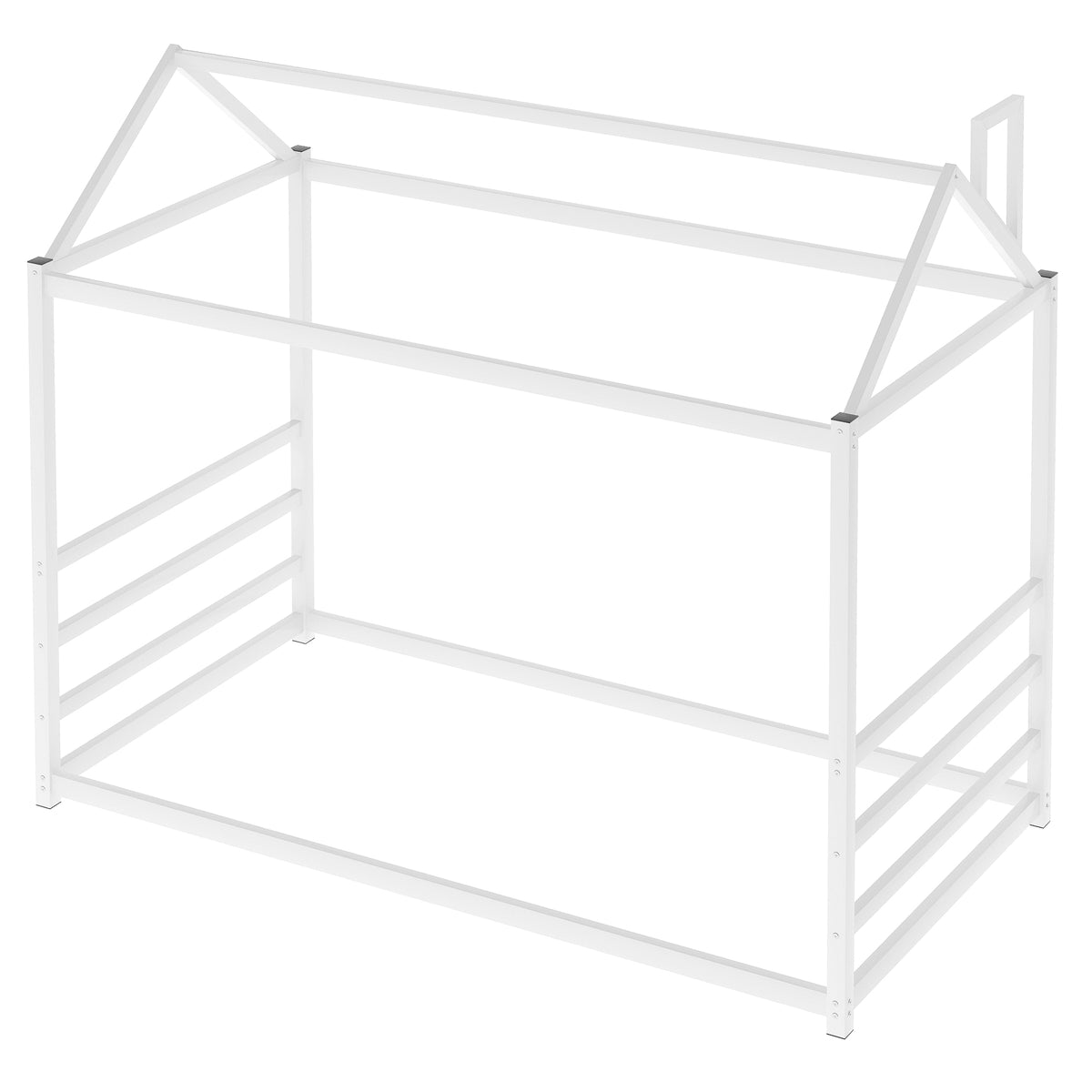 House Platform Bed with Chimney Roof – White