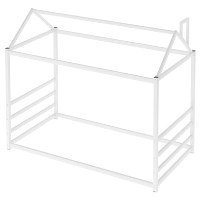 House Platform Bed with Chimney Roof – White