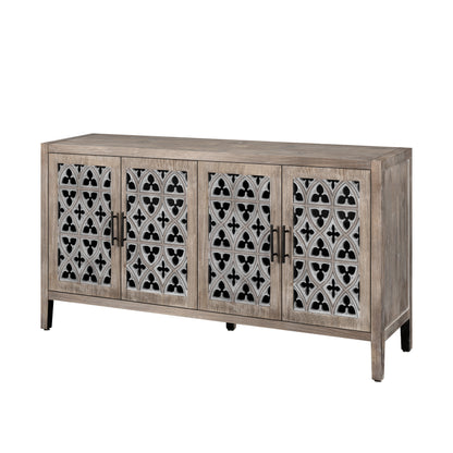 Four-Door Country Media Cabinet with Shelves Brown