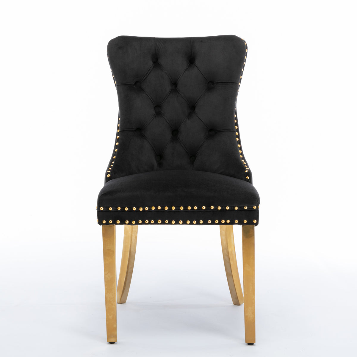 Velvet Dining Chair Set (2 pcs) – Black & Gold Trim