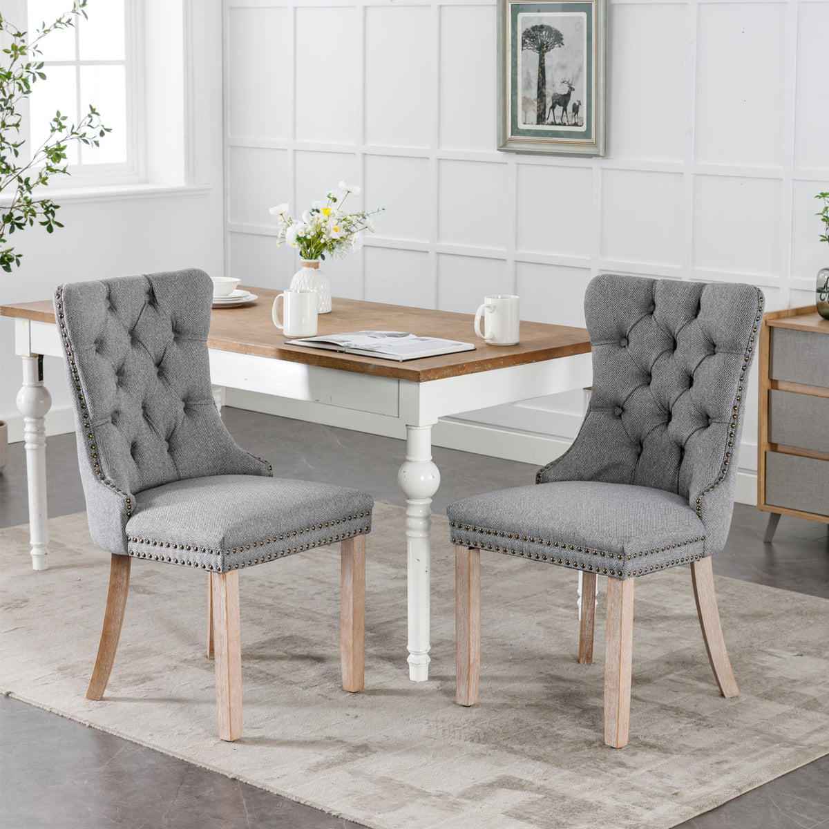 Nikki Tufted Linen Dining Chair Set (2 pcs) – Gray