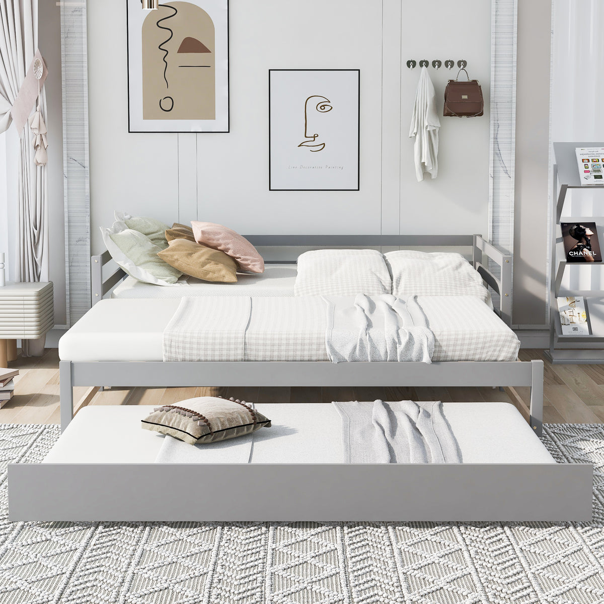 Twin or Double Trundle Daybed Gray