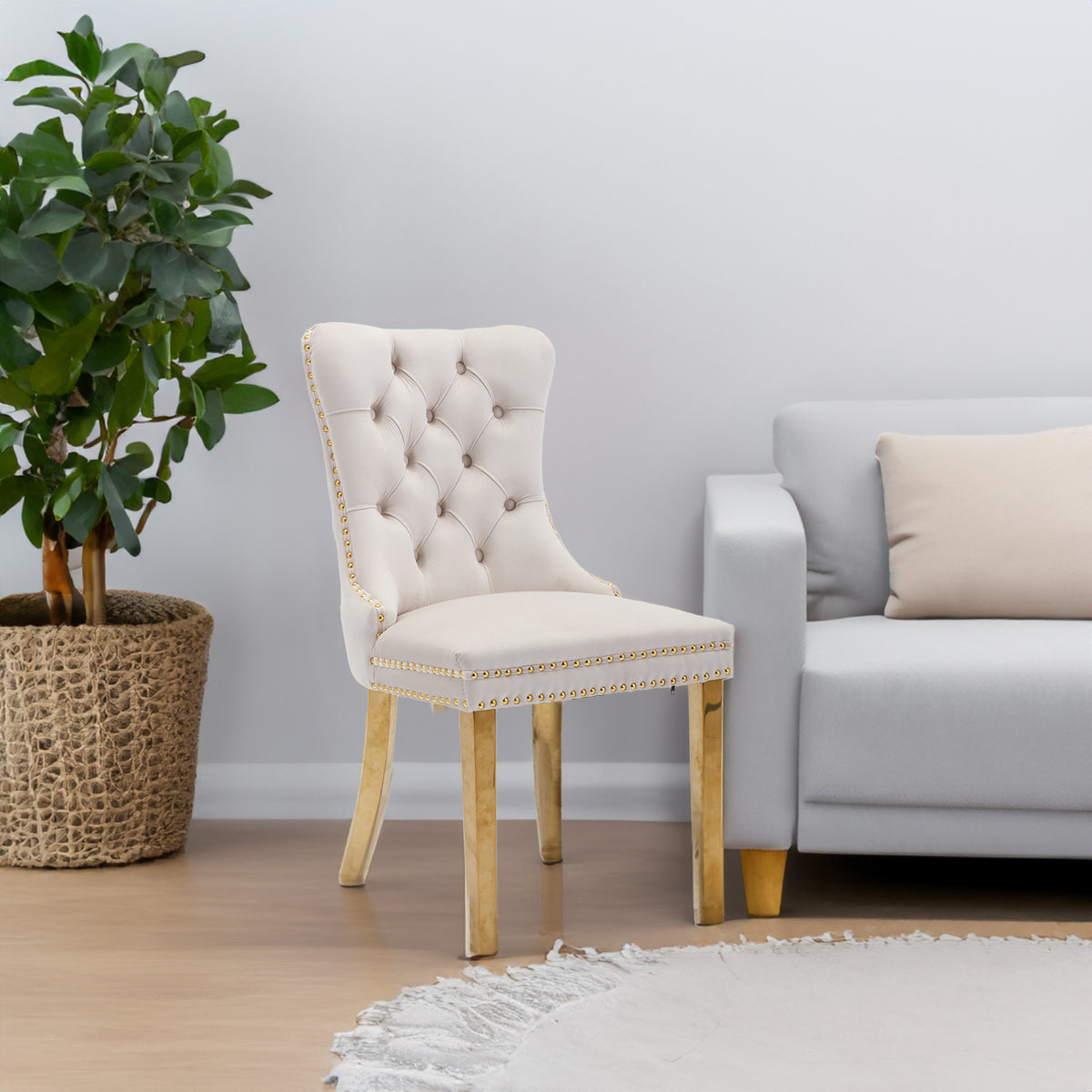 Tufted Dining Chairs Set of 2 Beige & Gold