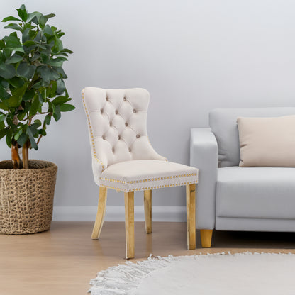 Tufted Dining Chairs Set of 2 Beige & Gold