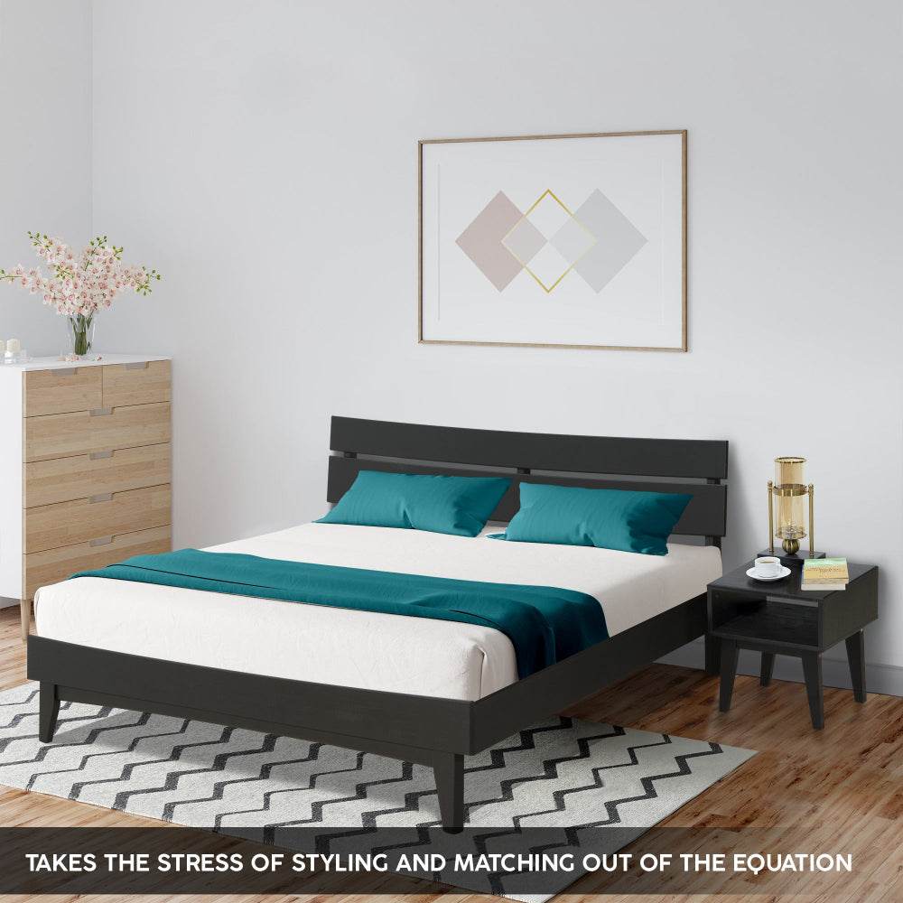 Aurora Solid Wood Bed Frame and Matching Nightstand Bedroom Set