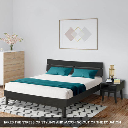 Aurora Solid Wood Bed Frame and Matching Nightstand Bedroom Set
