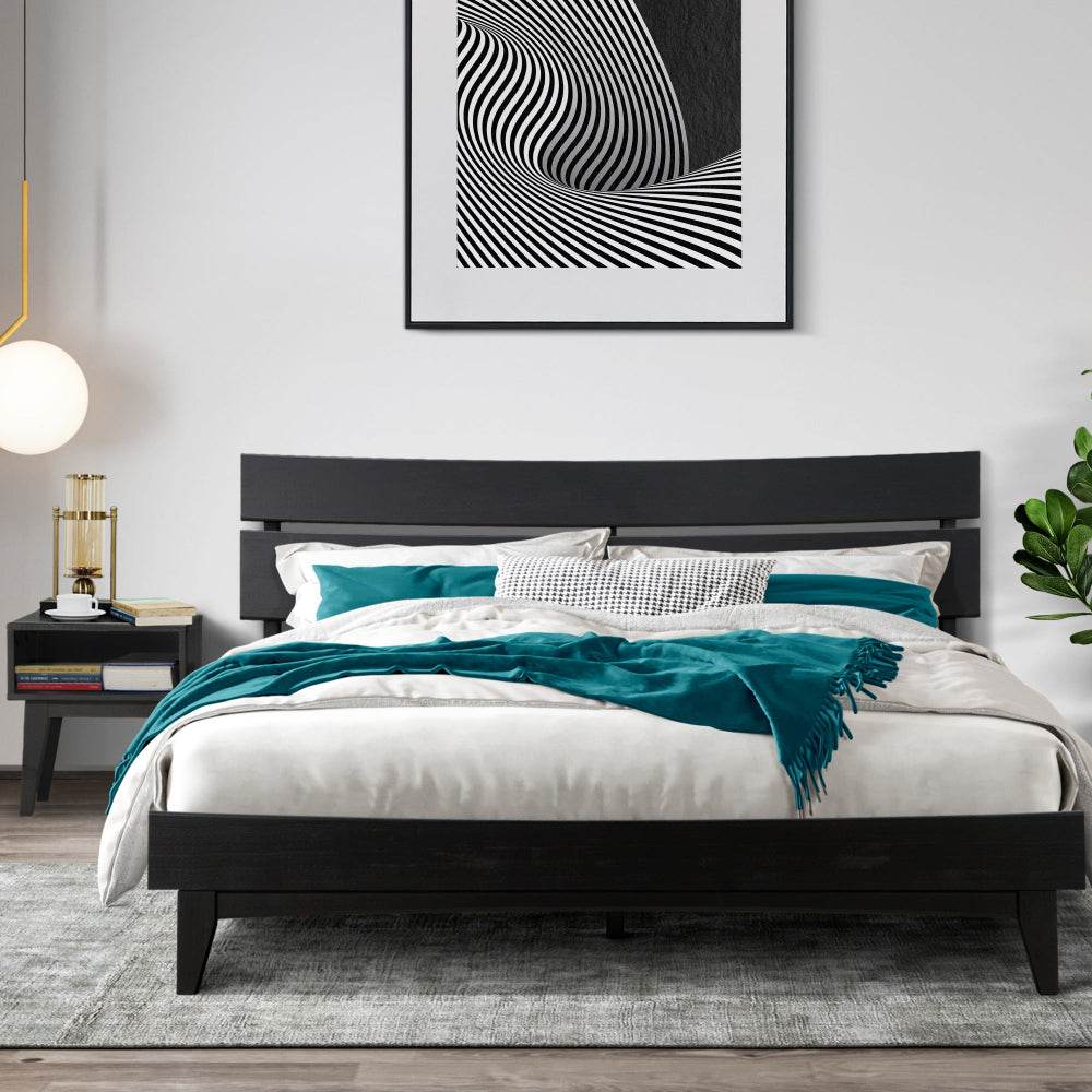 Aurora Solid Wood Bed Frame and Matching Nightstand Bedroom Set