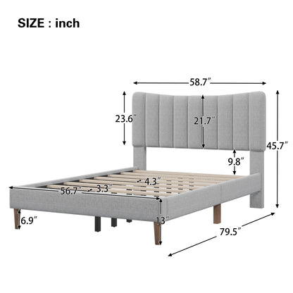 Upholstered Platform Bed with Vertical Channel Headboard Gray