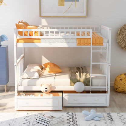 Convertible Full Bunk Bed with Drawers White