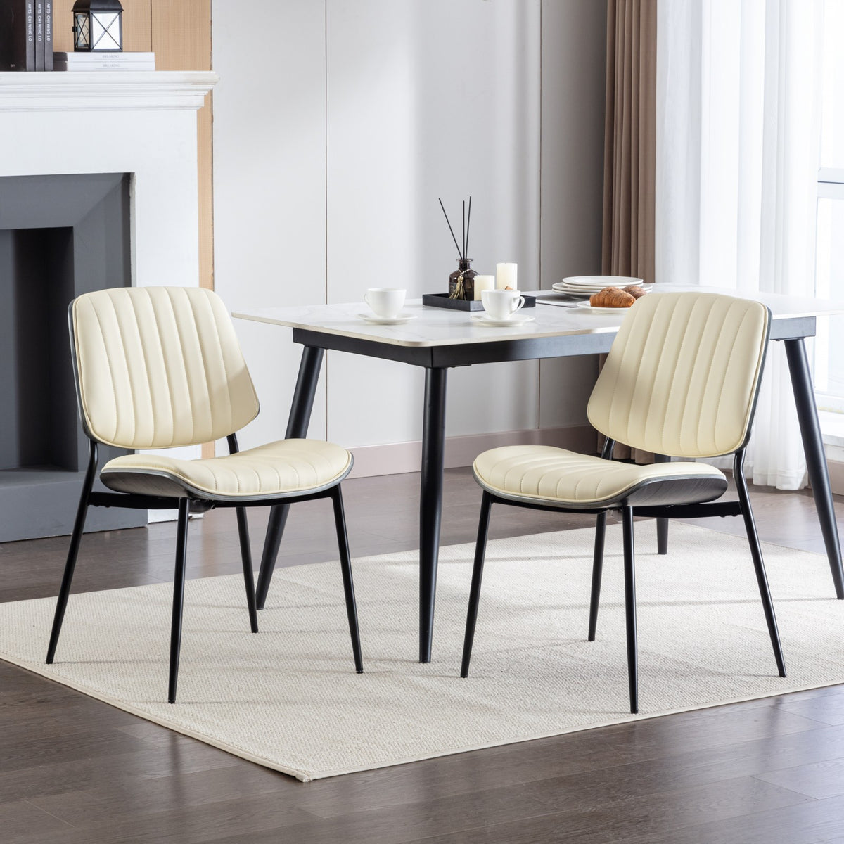 Retro Linen Dining Chairs Set of 2 Beige