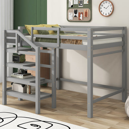 Full Loft Bed with Built-in Storage Gray