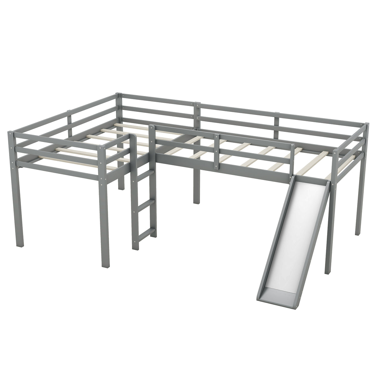 L-Shaped Twin Loft Bed with Slide Gray
