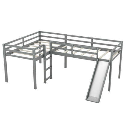 L-Shaped Twin Loft Bed with Slide Gray