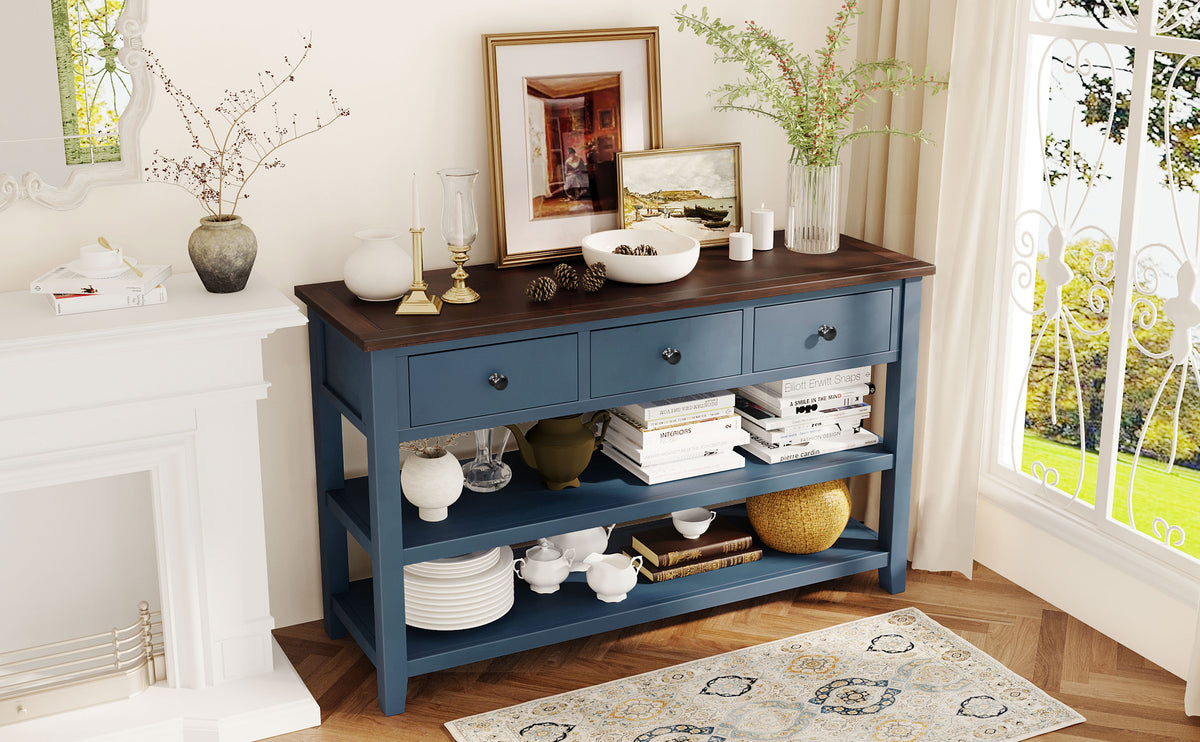 Retro Console Table with Shelves Navy Espresso