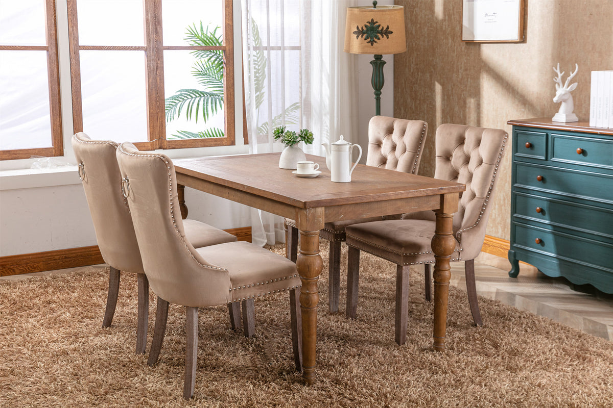 High-End Tufted Dining Chair Set Khaki