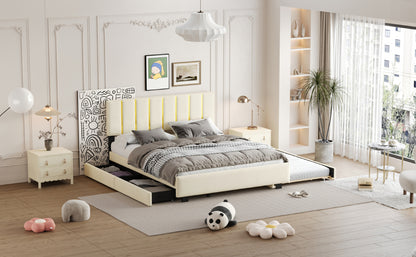 Queen Upholstered Bed Beige